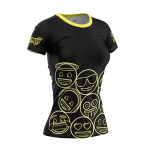 CAMISETA MANGA CORTA MUJER EMOJI NEON FACES BLACK