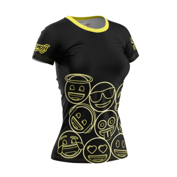 CAMISETA MANGA CORTA MUJER EMOJI NEON FACES BLACK